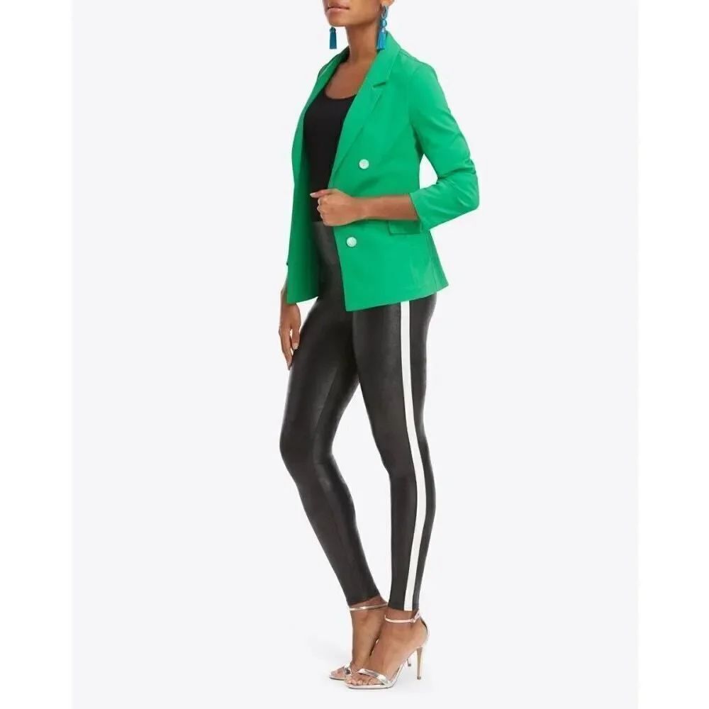 Spanx - Faux Leather Stripe Legging in Very Black/White Size XS